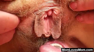 Woolly milf acquires toyed by crazy blondie wifey