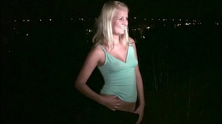 Blonde legal age teenager cutie is going to a public sex dogging gang gangbang fuckfest with strangers
